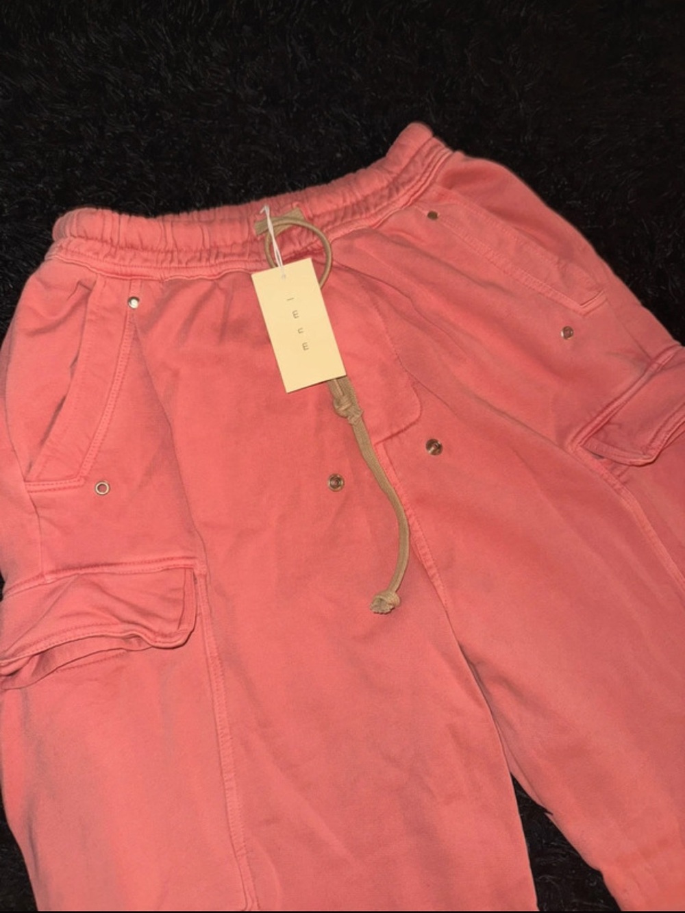 Men's Coral Cargo Pants with Drawstring Waist - Picture 4 of 7